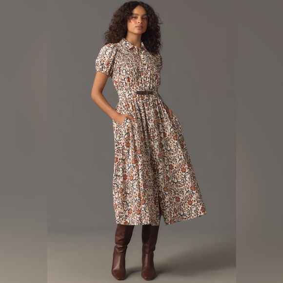 Anthropologie Dresses & Skirts - Anthropologie Maeve Short-Sleeve Belted
Midi Shirt Dress - XL